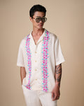 เสื้อฮาวายลายดอกมาลัยสีชมพู