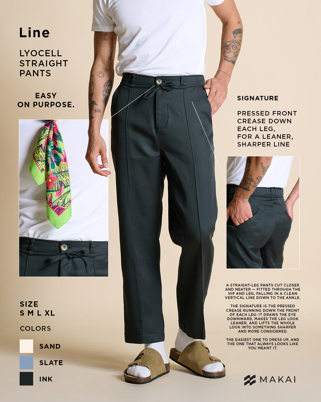 Lyocell Line Straight Pants